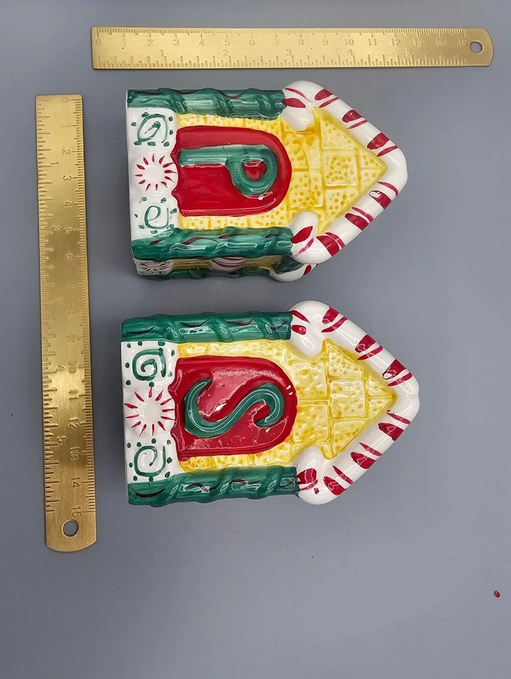 Ceramic Christmas Themed Salt and Pepper Shakers - House Design with P and S